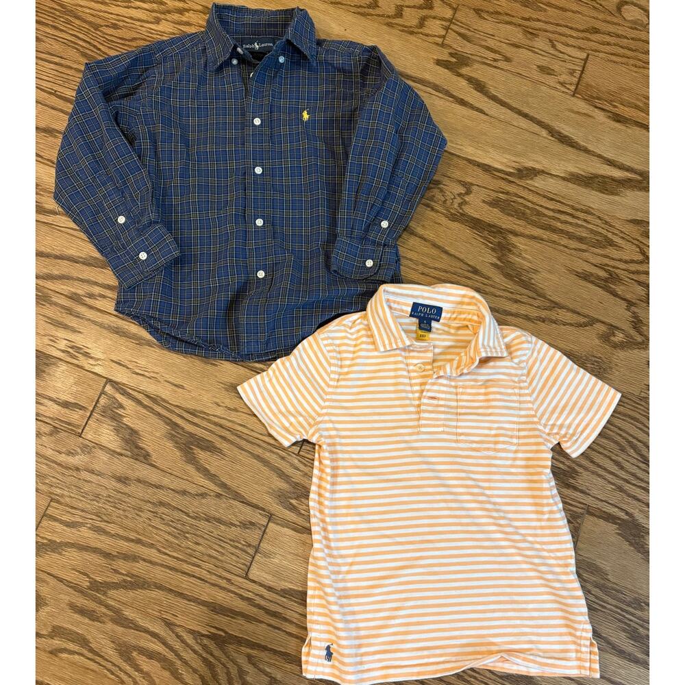 Polo Ralph Lauren Lot Boys 5 Long Sleeve Button Up Short Sleeve Blue Orange